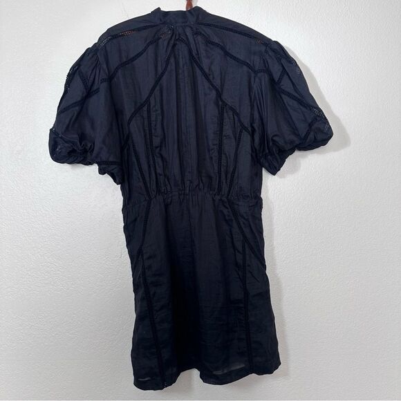 Frame Denim Black Mini Dress with Puff Sleeves and Mandarin Collar - Picture 10 of 11